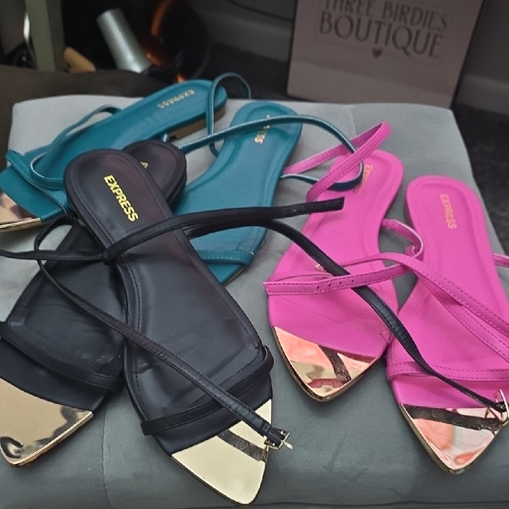 Express Women's Sandals - Black, Teal, Pink with Gold Accents